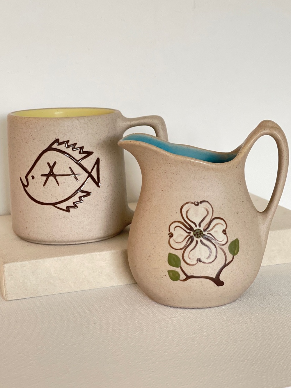 Vintage Pigeon Forge Pottery Lot - Fish Mug and Dogwood Creamer
